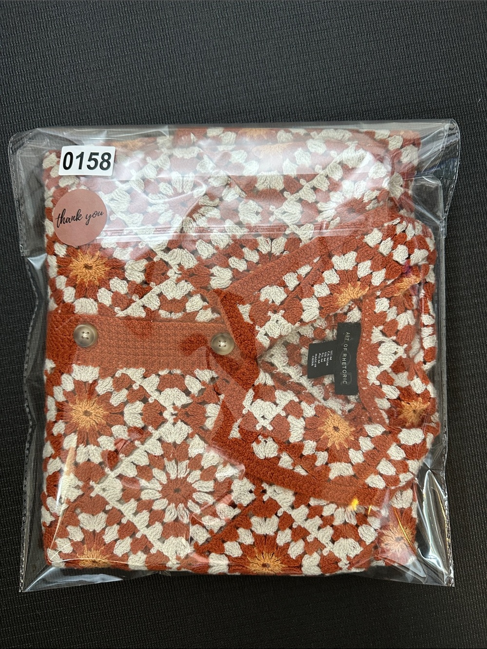 Art of Rhetoric Vintage-Inspired Orange Crochet Button-Up Cardigan Men’s M - Picture 14 of 14